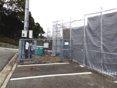 隣接する店舗との境界に生えていた高さ6～7mの雑木5本を2人4時間で伐採した事例｜兵庫県神戸市須磨区