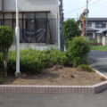 道路やベランダまで伸びてきていた草の「除草」と高さ3～4mのカシ・ハナミズキの「伐採」を2人6時間で実施した事例｜京都府八幡市