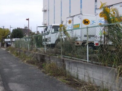 倉庫の駐車場および周辺の「草刈り・除草作業」を2人1日で実施した事例|大阪府枚方市